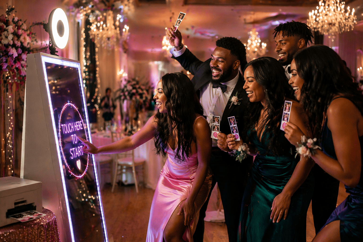 Wedding photo booth New Orleans bride and groom using mirror photo booth